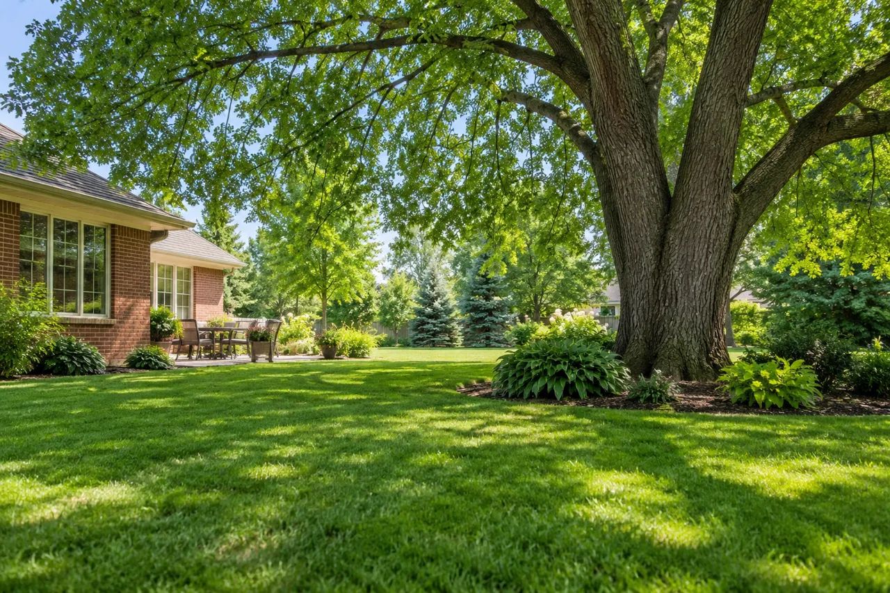 Mature shade tree in a residential yard