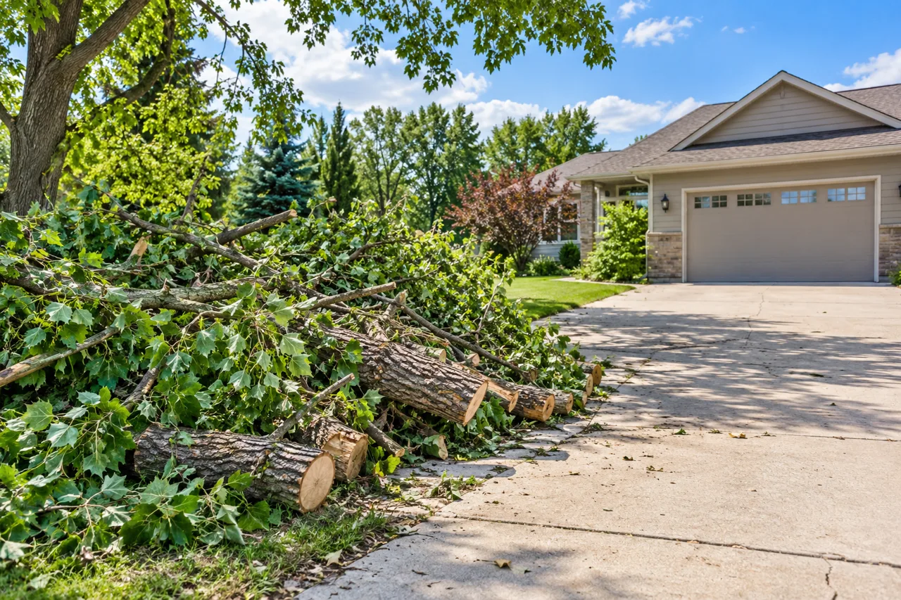 Gathered fallen limbs after a storm