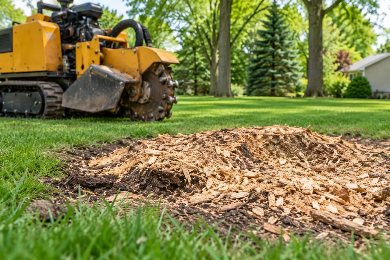Wood chips following stump grinding